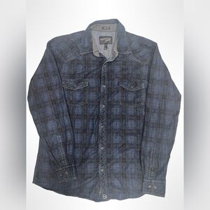 Moonshine spirit plaid, blue, and black Large western casual cowboy office